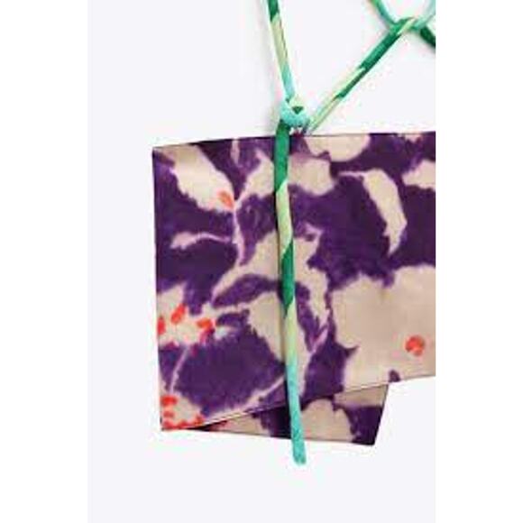 Nwt ZARA Women's Purple Floral Linen Blend Crop Top Sz L - Picture 2 of 7